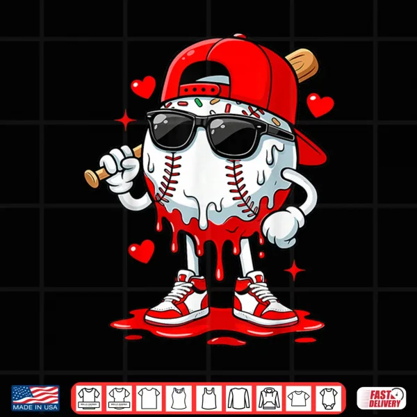 Design Baseball Drip Ice Cream Sunglasses Boys Youth Kids Valentine Shirt