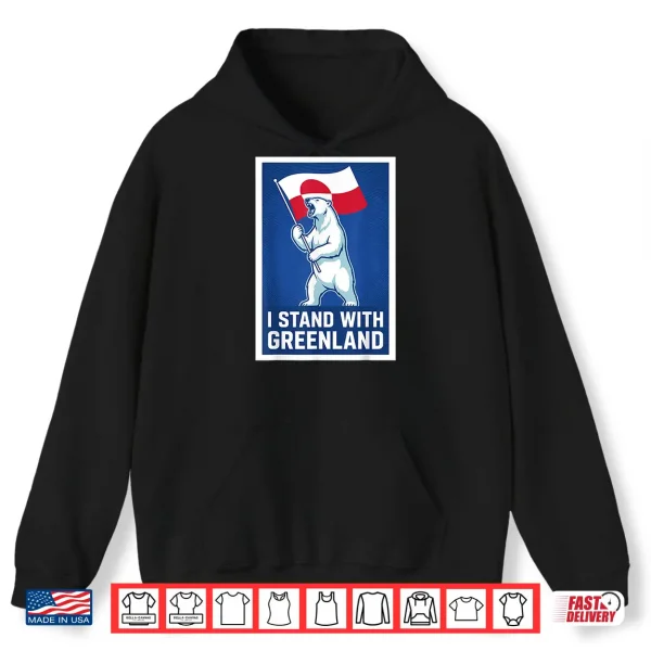 Hoodie I Stand With Greenland Flag Polar Bear For Men Women Kids Shirt