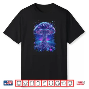Psychedelic Glitch Mushroom   Cyberpunk Neon Nature Network Shirt