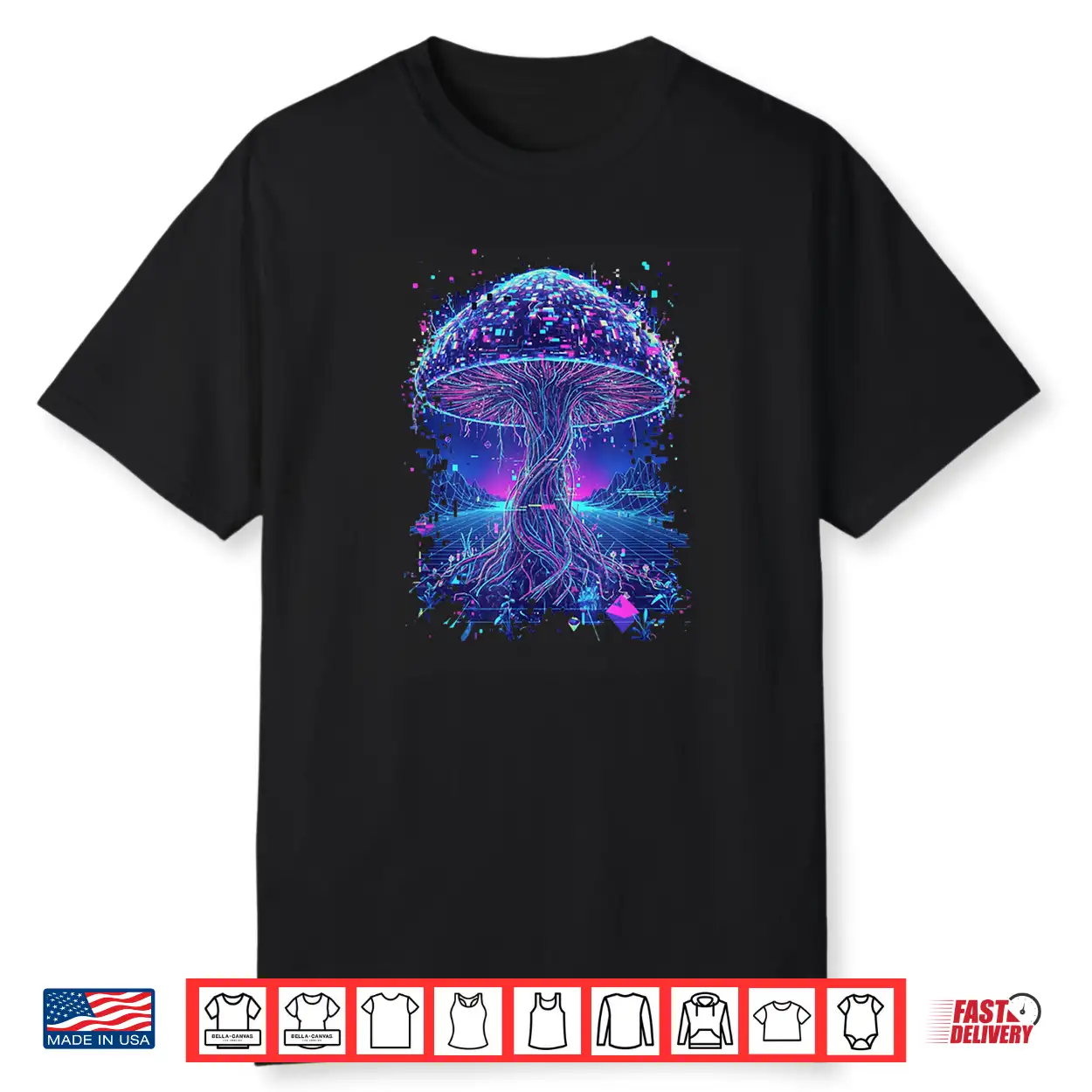Psychedelic Glitch Mushroom Cyberpunk Neon Nature Network Shirt Psychedelic Glitch Mushroom Cyberpunk Neon Nature Network Shirt
