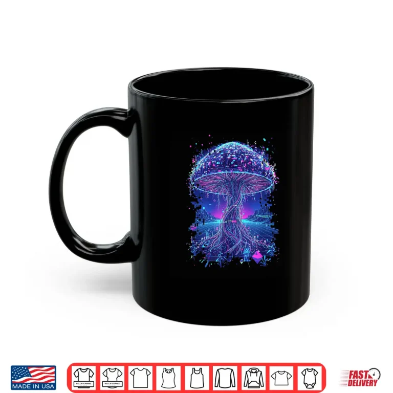 Mug Psychedelic Glitch Mushroom Cyberpunk Neon Nature Network Shirt