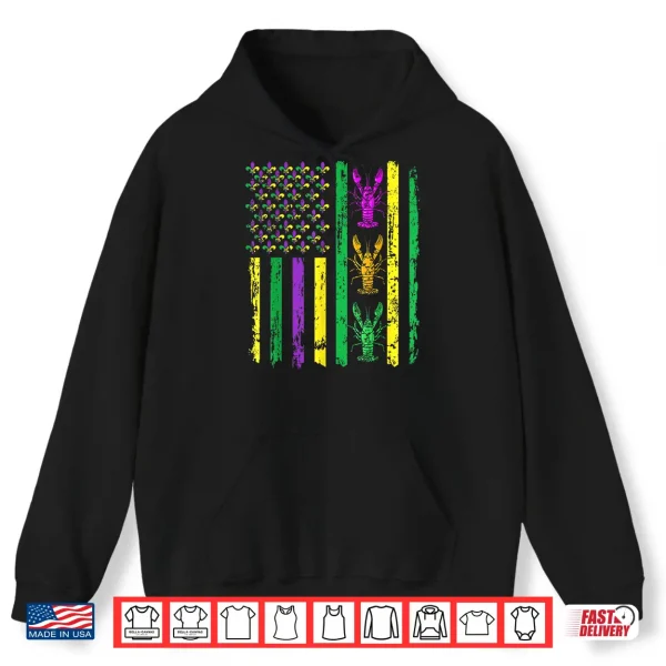 Hoodie Carnival Mardi Gras Usa American Flag Crawfish Parade Outfit Shirt