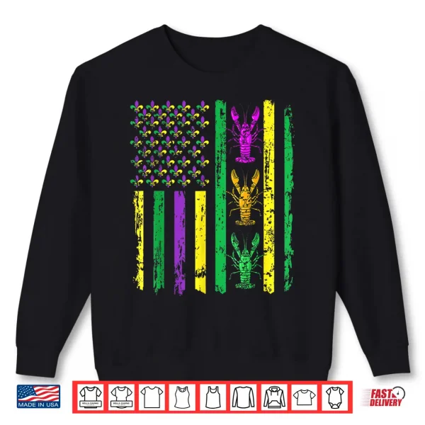 Sweatshirt Carnival Mardi Gras Usa American Flag Crawfish Parade Outfit Shirt