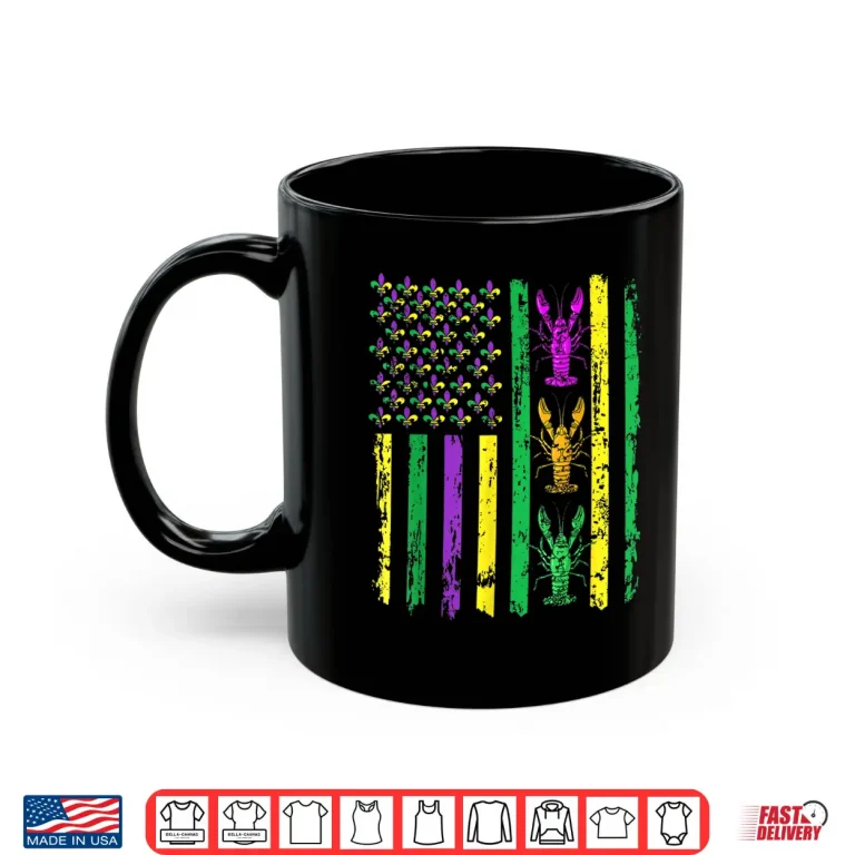 Mug Carnival Mardi Gras Usa American Flag Crawfish Parade Outfit Shirt