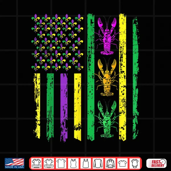 Design Carnival Mardi Gras Usa American Flag Crawfish Parade Outfit Shirt