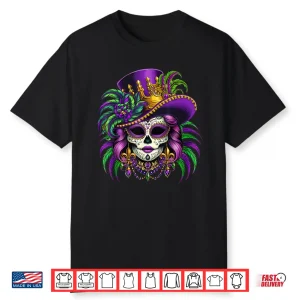 Sugar Skull Mardi Gras Shirts For Women Girls Carnival Party Shirt