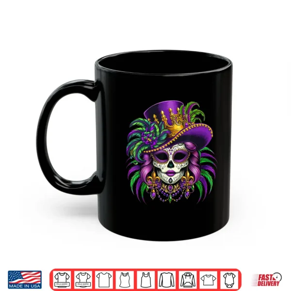 Mug Sugar Skull Mardi Gras Shirts For Women Girls Carnival Party Shirt