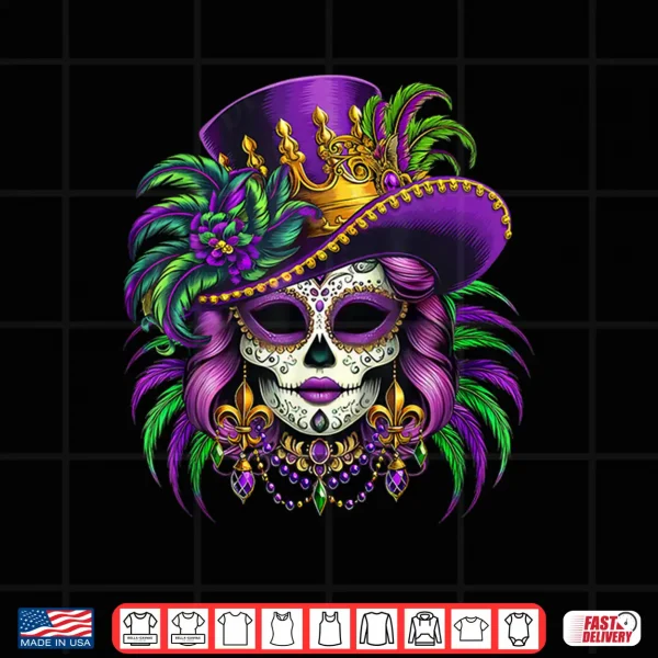 Design Sugar Skull Mardi Gras Shirts For Women Girls Carnival Party Shirt