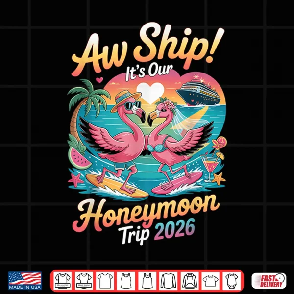 Design 2026 Matching Honeymoon Cruise Flamingo Bride Groom Couple Shirt