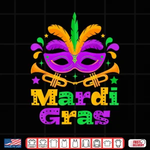 Design Mardi Gras Beads Mask Feather Parade Carnival Party Matching Shirt