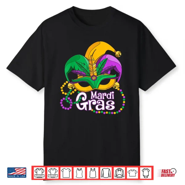 Mardi Gras Mask Feather Jester Hat Beads Family Matching Shirt