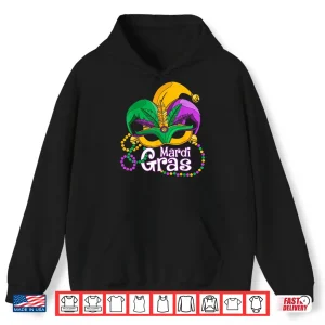 Hoodie Mardi Gras Mask Feather Jester Hat Beads Family Matching Shirt