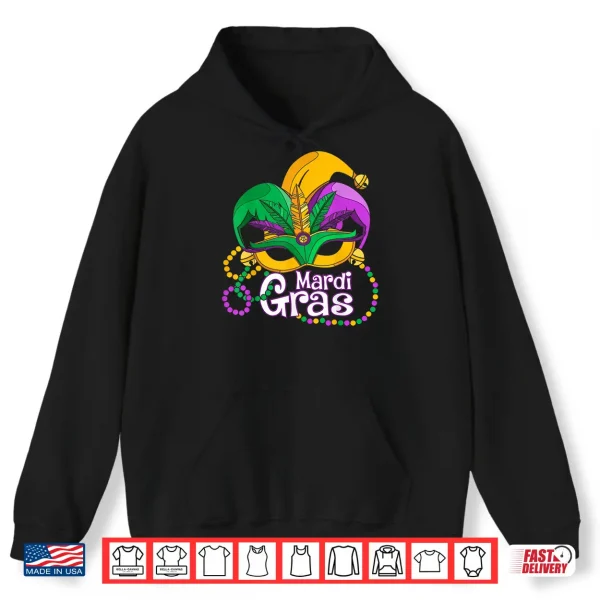 Hoodie Mardi Gras Mask Feather Jester Hat Beads Family Matching Shirt
