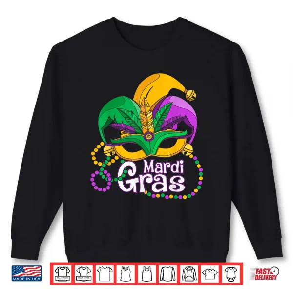 Sweatshirt Mardi Gras Mask Feather Jester Hat Beads Family Matching Shirt