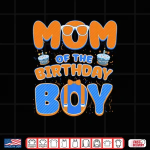 Design Cute Mom Of The Birthday Boy Matching Blue Orange Party Long Sleeve Shirt