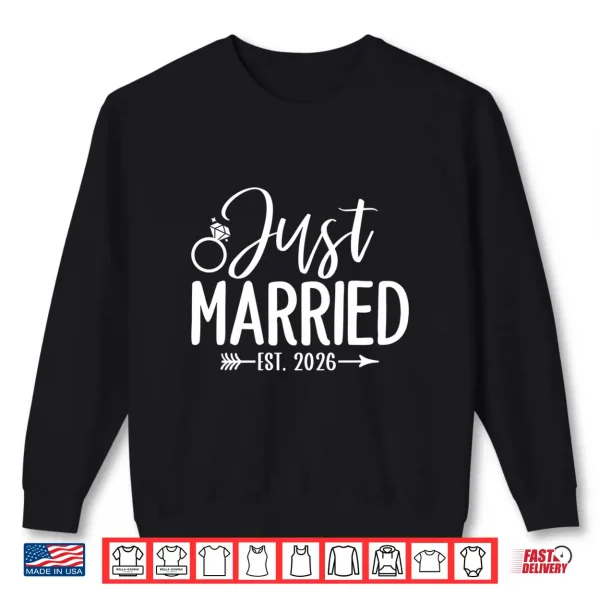 Sweatshirt Just Married Est 2026 Honeymoon Wedding Couples Matching Long Sleeve Shirt