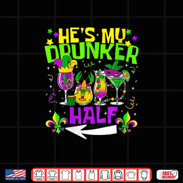 Design WomenS HeS SheS My Drunker Half Matching Couple Mardi Gras V Neck Shirt