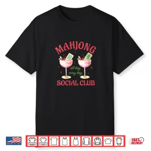 Women’S Mahjong Social Club Aesthetic Pink Cocktails Mahjong Lover V Neck Shirt
