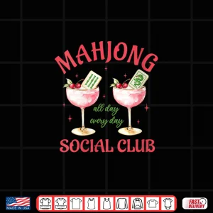 Design WomenS Mahjong Social Club Aesthetic Pink Cocktails Mahjong Lover V Neck Shirt