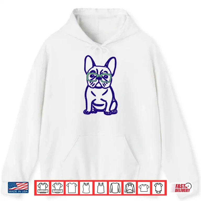 Hoodie Cute French Bulldog Graphic With Glasses Pop Art Frenchie Shirt