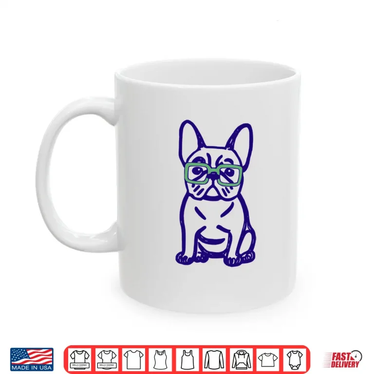 Mug Cute French Bulldog Graphic With Glasses Pop Art Frenchie Shirt