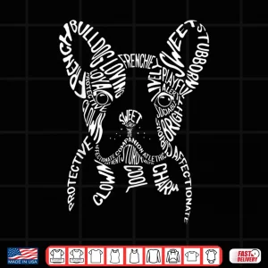 Design French Bulldog Typography T Shirt Word Art Frenchie Dog Gift Shirt