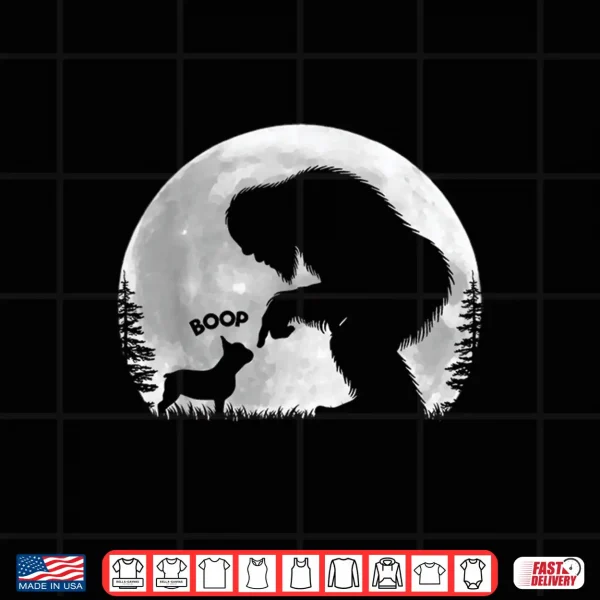 Design Fun Hand Boop Nose Bigfoot Sasquatch French Bulldog Moon Shirt