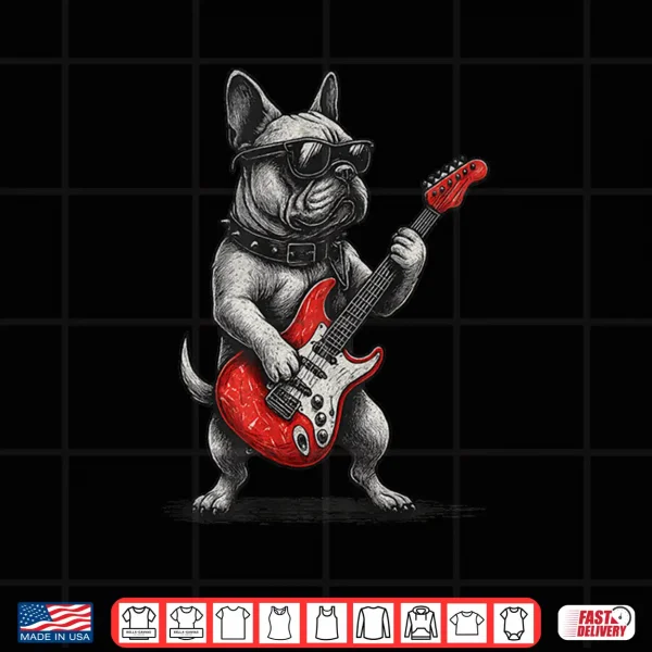 Design Vintage French Bulldog Punk Music Playing Guitar Shirt