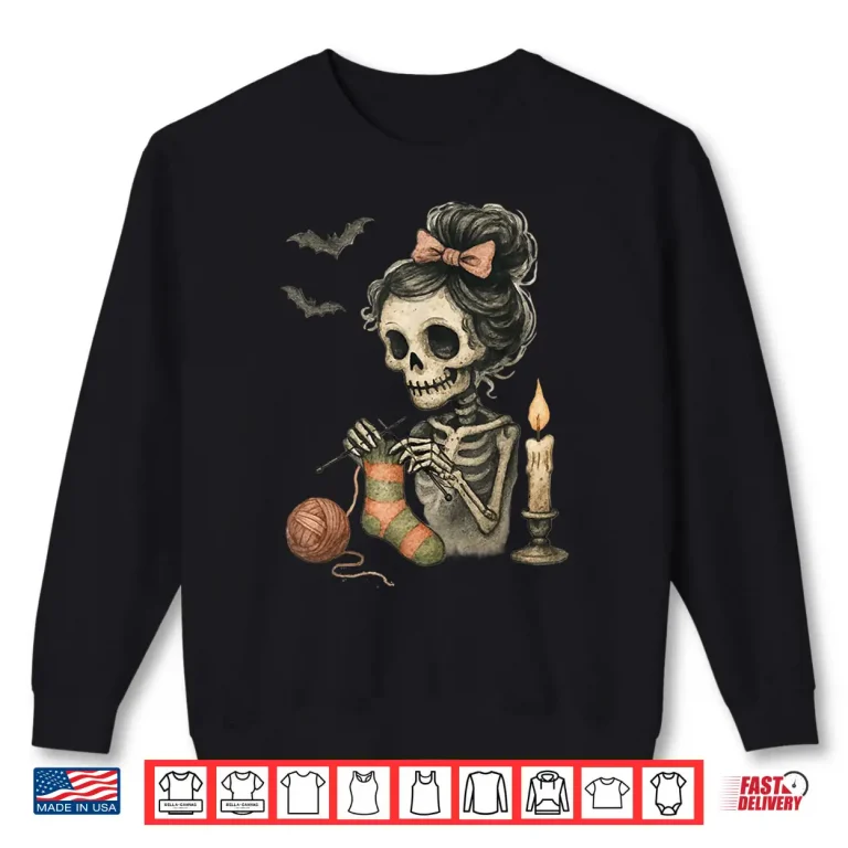 Sweatshirt Cute Skeleton Knitting Crochet Yarn Halloween Shirt