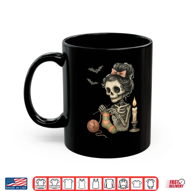 Mug Cute Skeleton Knitting Crochet Yarn Halloween Shirt