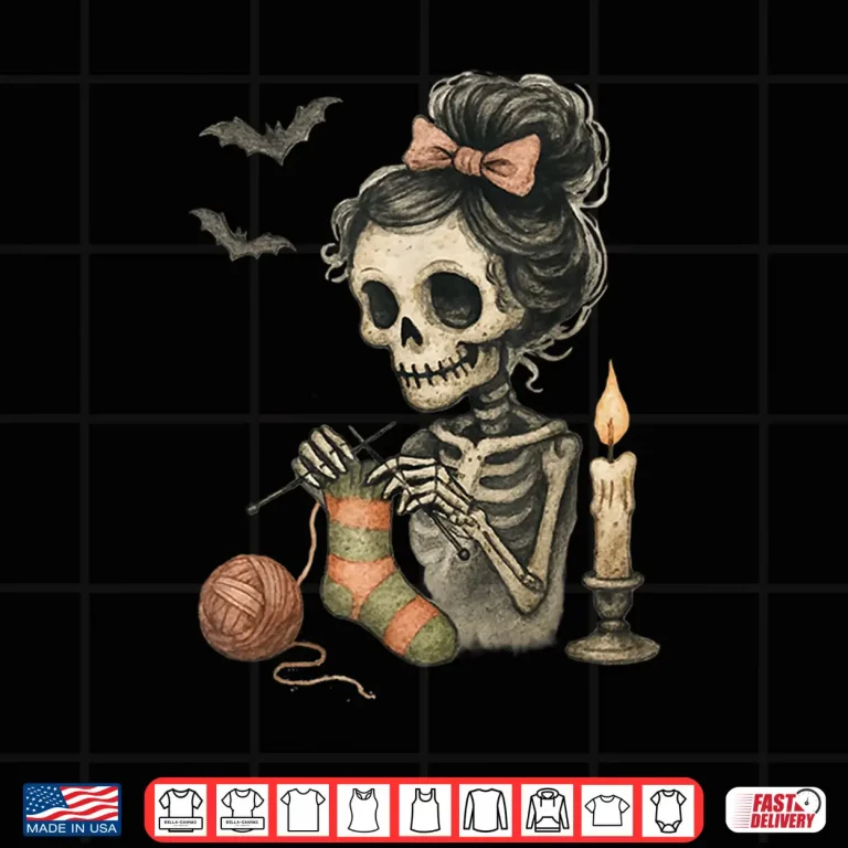 Design Cute Skeleton Knitting Crochet Yarn Halloween Shirt