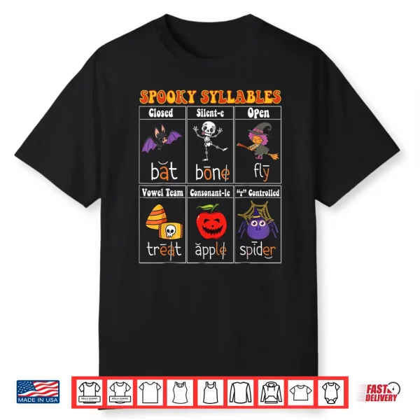 Spooky Syllables Teacher Funny Halloween Educational Shirt