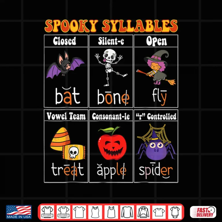 Design Spooky Syllables Teacher Funny Halloween Educational Shirt
