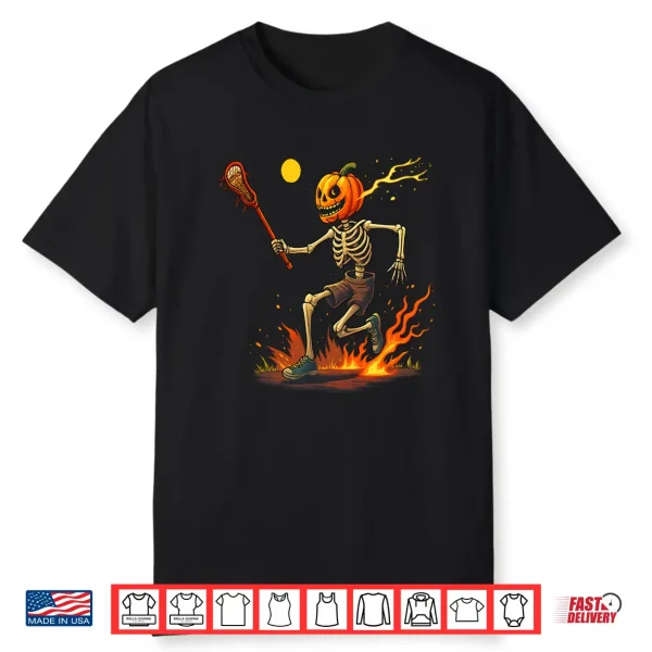 Pumpkin Head Skeleton Lacrosse Halloween Shirt