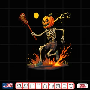 Design Pumpkin Head Skeleton Lacrosse Halloween Shirt