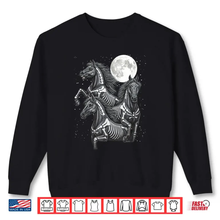 Sweatshirt Three Horse Moon Dia de Los Muertos Skeleton Horse Shirt
