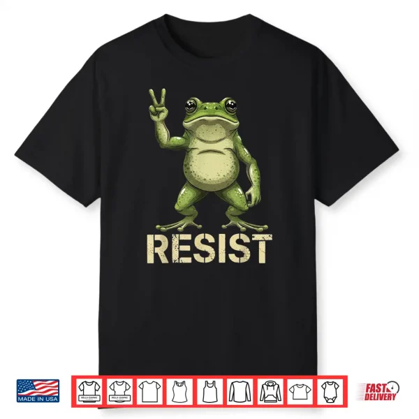 Realistic Frog Resist Protest Peace Sign Funny Activism Shirt