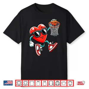 Valentine’S Heart Basketball Funny Red Heart Love Boys Kids Shirt