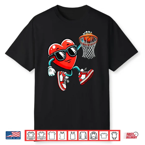 Valentine’S Heart Basketball Funny Red Heart Love Boys Kids Shirt