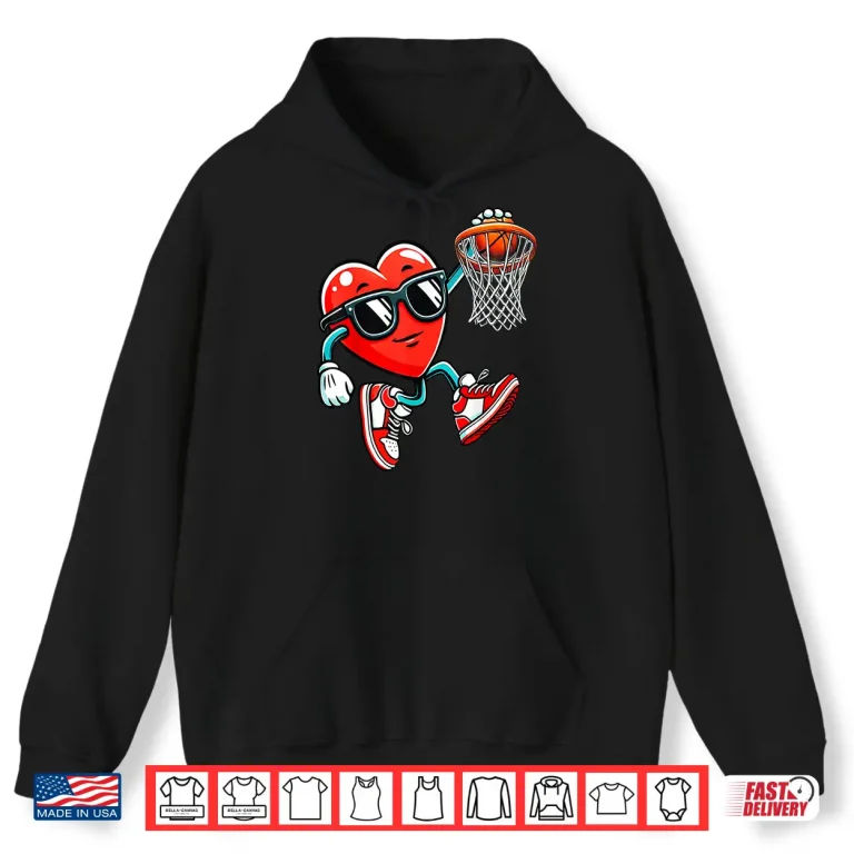 Hoodie ValentineS Heart Basketball Funny Red Heart Love Boys Kids Shirt