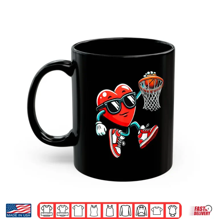 Mug ValentineS Heart Basketball Funny Red Heart Love Boys Kids Shirt