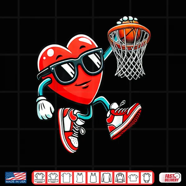 Design ValentineS Heart Basketball Funny Red Heart Love Boys Kids Shirt