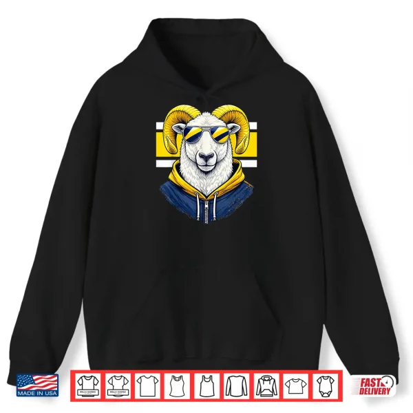Hoodie White Ram Blue Yellow Team Colors Cool Sunglasses Graphic Shirt