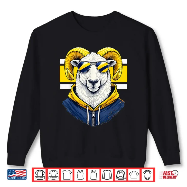 Sweatshirt White Ram Blue Yellow Team Colors Cool Sunglasses Graphic Shirt