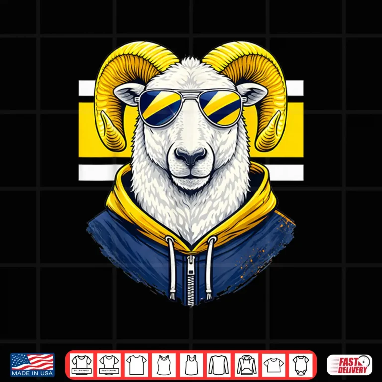 Design White Ram Blue Yellow Team Colors Cool Sunglasses Graphic Shirt