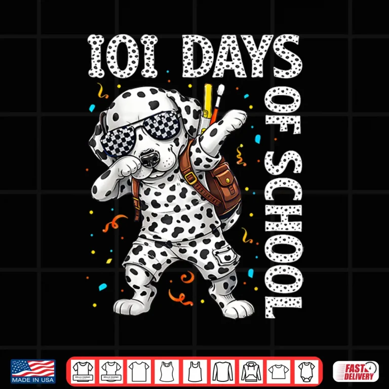 Design 100 Days Of School Dabbing Dalmatian Dog 100Th Day Boys Kids Shirt