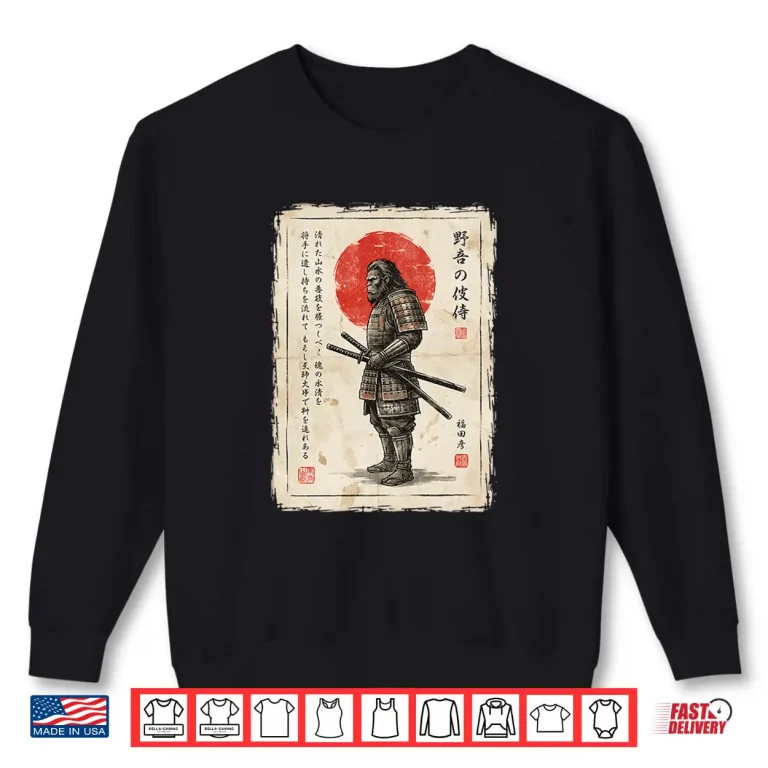 Sweatshirt Bigfoot Samurai Scroll Vintage Japanese Calligraphy Sasquatc Shirt