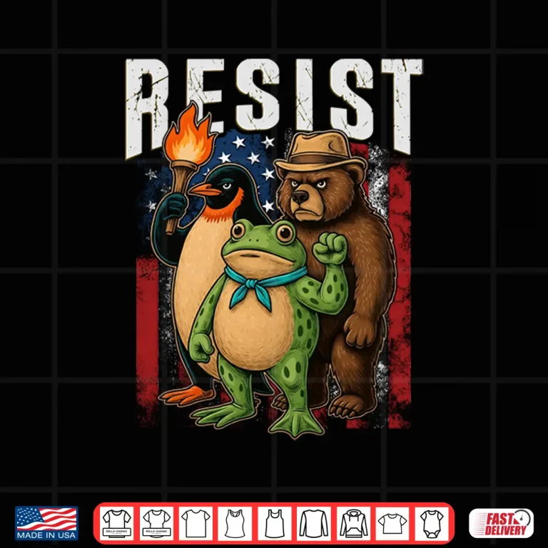 Design Bear Penguins And Frog Resist Protest Against Tariffs Shirt 1