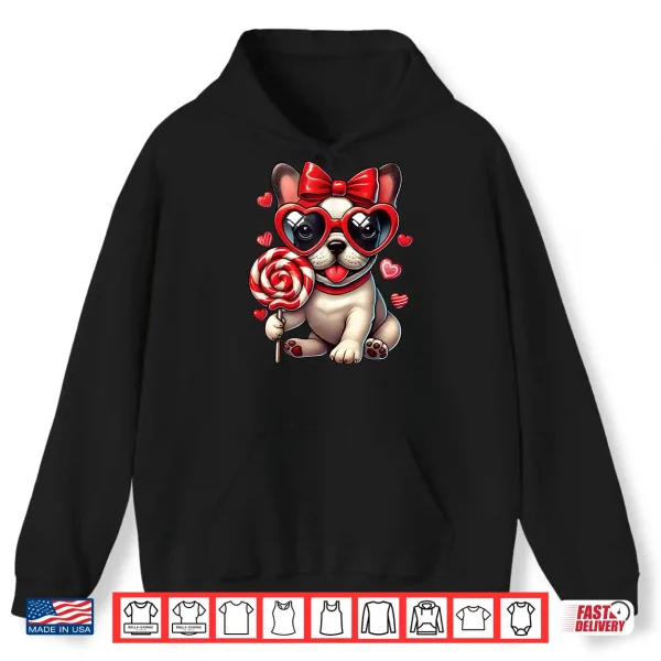 Hoodie Cute French Bulldog ValentineS Day Heart Bow Dog Lovers Shirt