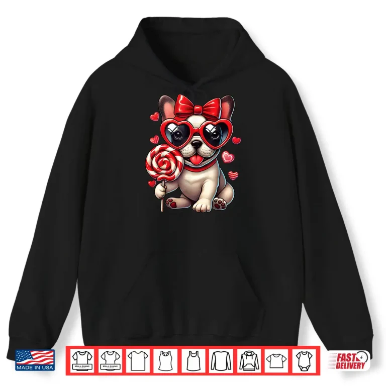 Hoodie Cute French Bulldog ValentineS Day Heart Bow Dog Lovers Shirt